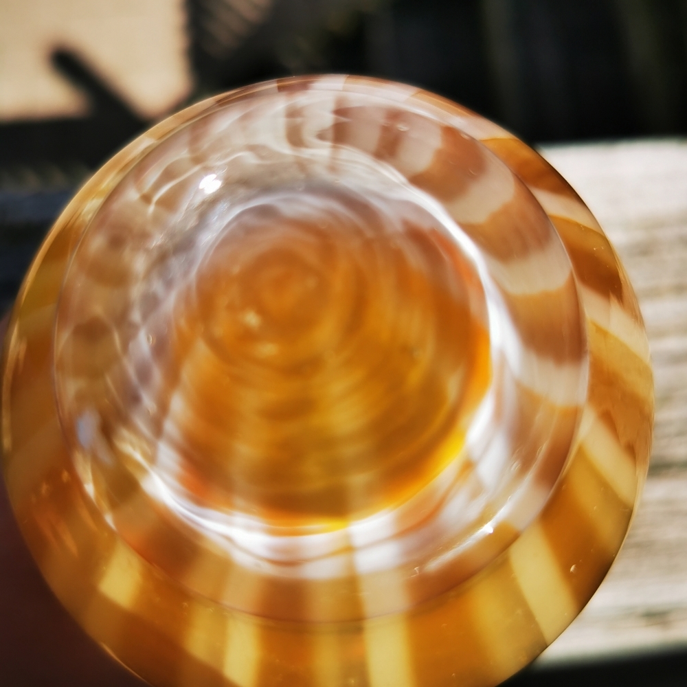 Art Glass Vase / Bud Vase ~ Striped Butterscotch Colour ~ Ruffled Rim - Picture 4 of 14